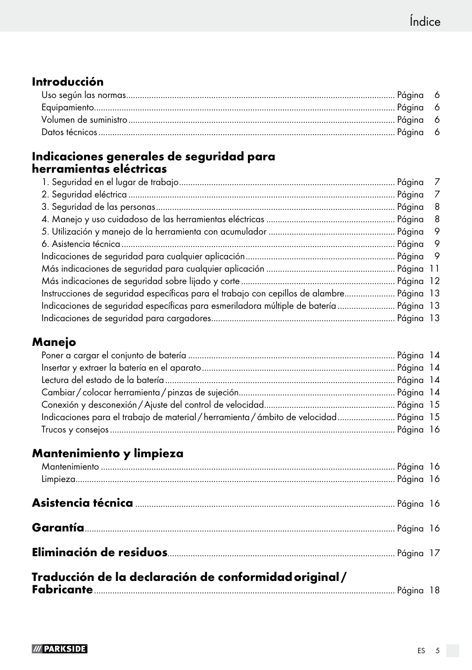 Índice | Parkside PFBS 10.8 A1 User Manual | Page 5 / 73