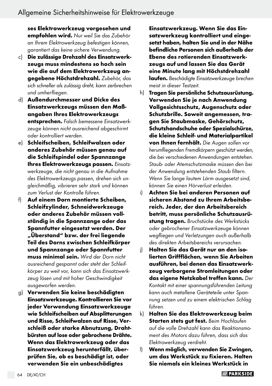 Parkside PFBS 10.8 A1 User Manual | Page 64 / 73