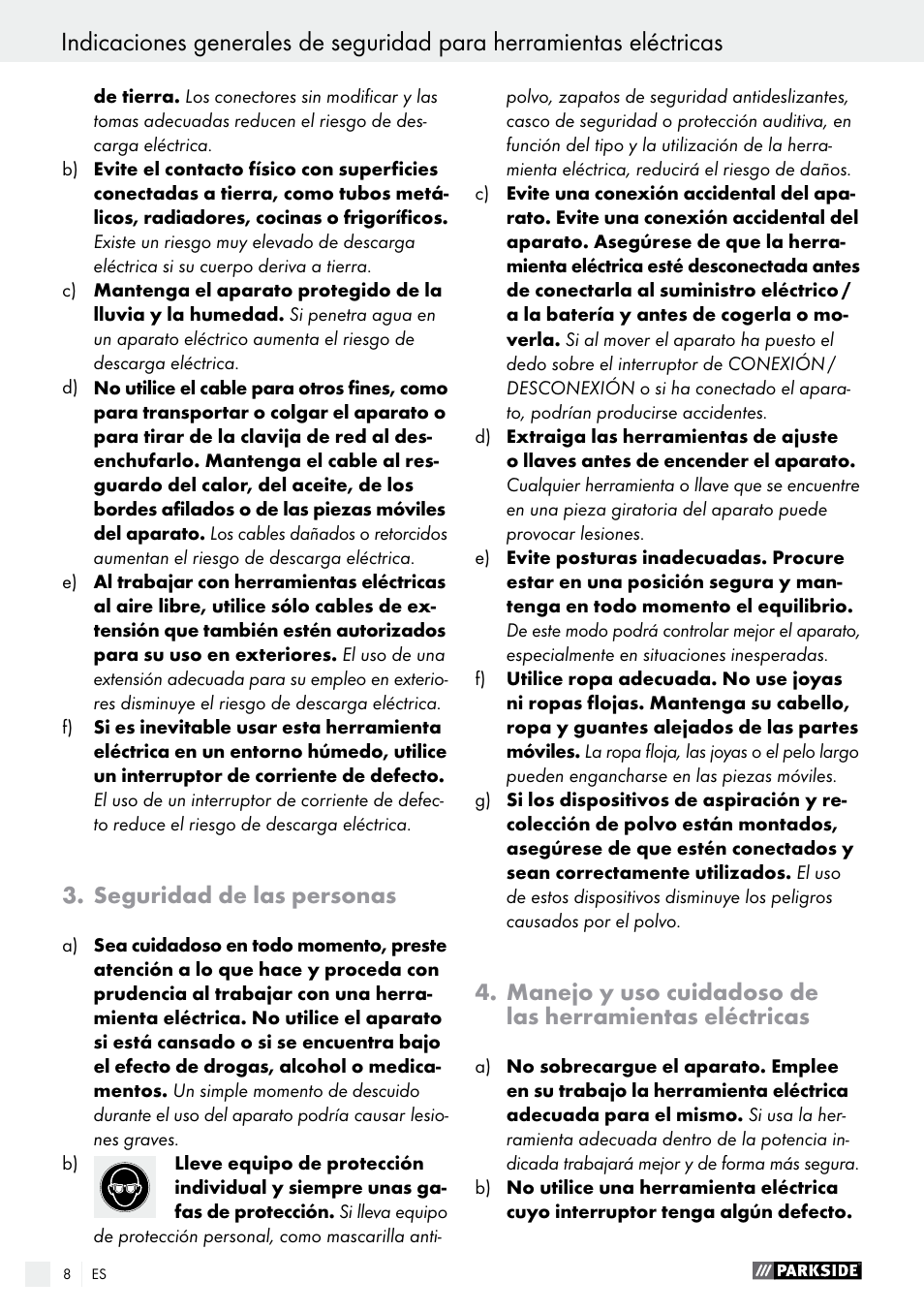 Seguridad de las personas | Parkside PFBS 10.8 A1 User Manual | Page 8 / 73