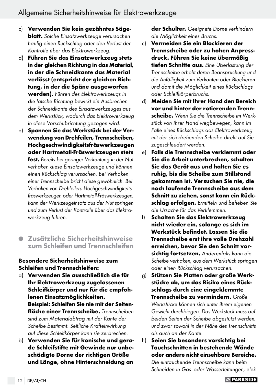Parkside PFBS 10.8 A1 User Manual | Page 12 / 59
