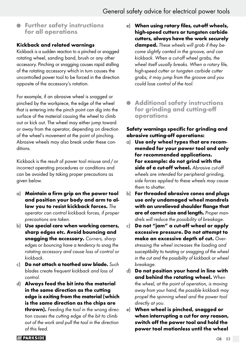 General safety advice for electrical power tools | Parkside PFBS 10.8 A1 User Manual | Page 53 / 59