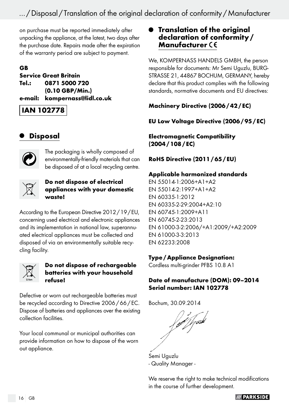 Parkside PFBS 10.8 A1 User Manual | Page 16 / 57