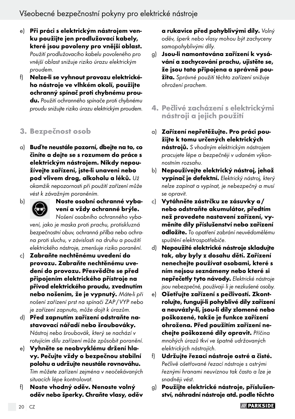 Bezpečnost osob | Parkside PFBS 10.8 A1 User Manual | Page 20 / 57
