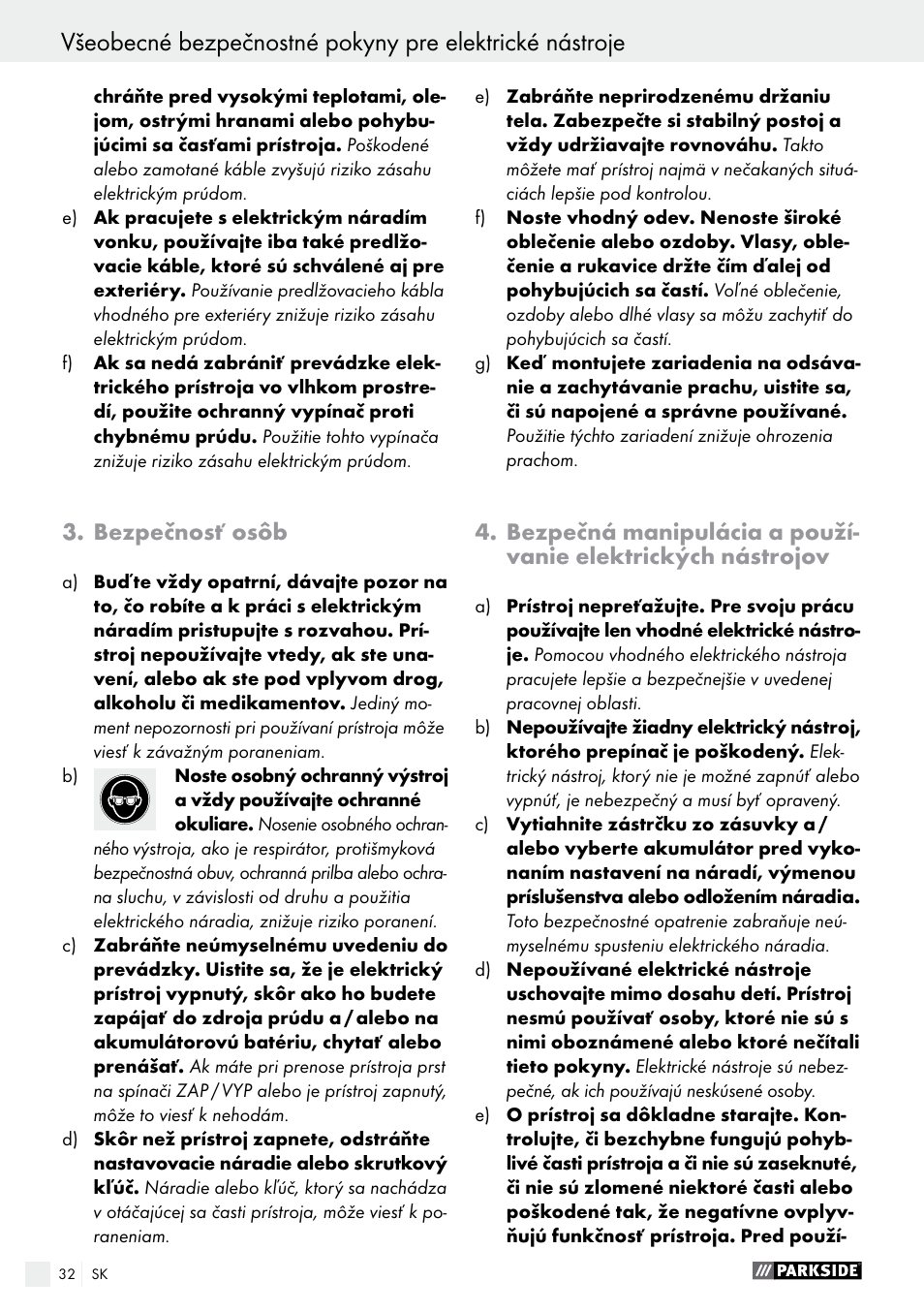 Bezpečnosť osôb | Parkside PFBS 10.8 A1 User Manual | Page 32 / 57