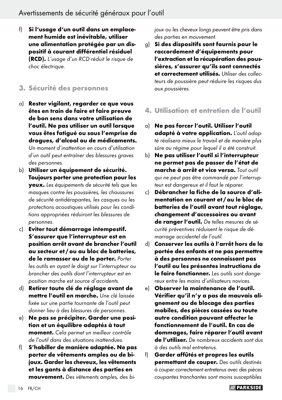 Sécurité des personnes, Utilisation et entretien de l’outil | Parkside PET 25 B1 User Manual | Page 16 / 36