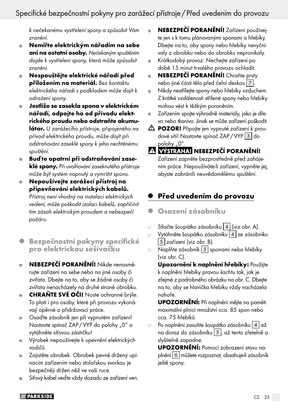 Před uvedením do provozu, Osazení zásobníku | Parkside PET 25 B1 User Manual | Page 25 / 45