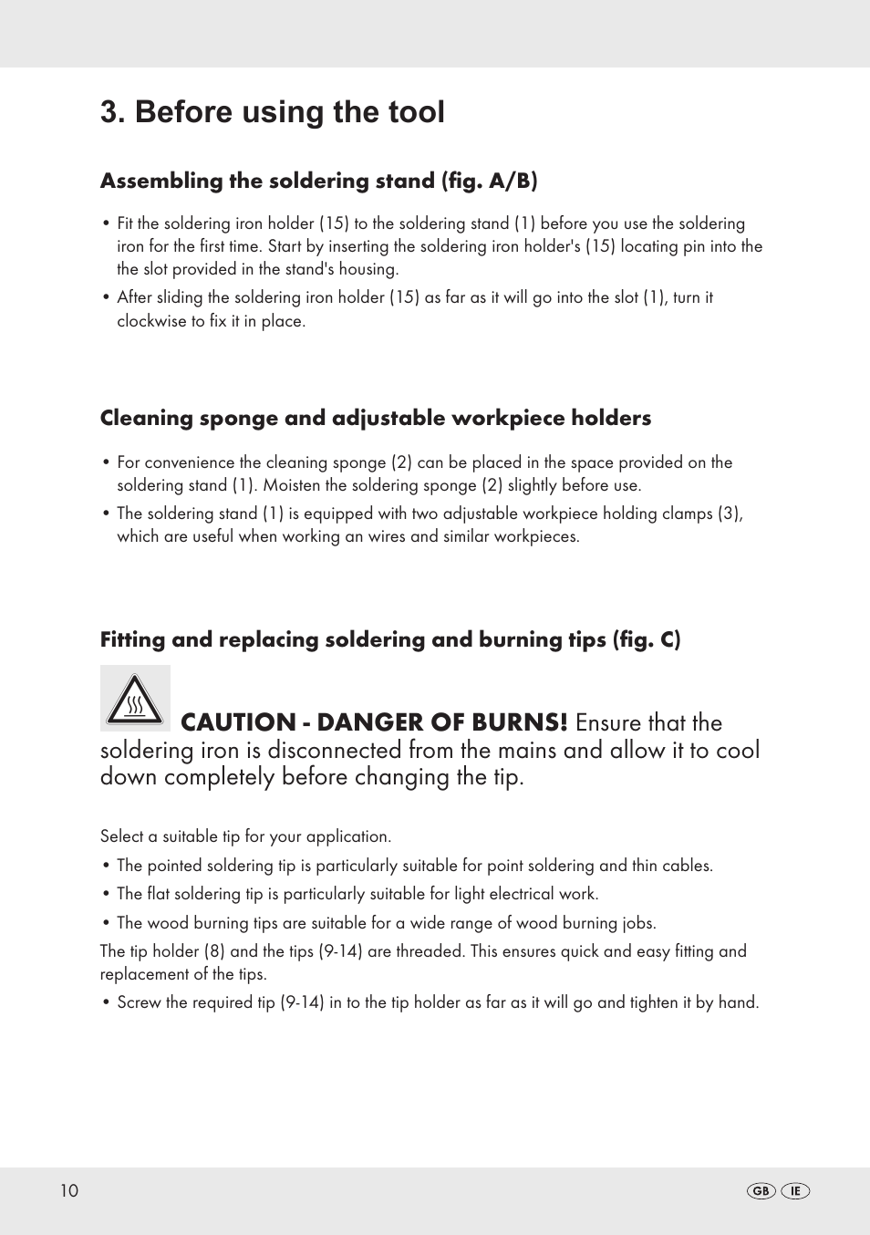 Before using the tool | Parkside PLBS 30 B2 User Manual | Page 10 / 20