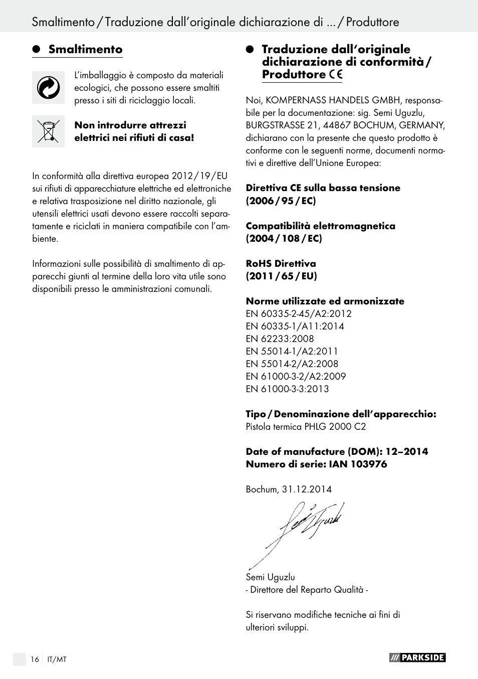 Parkside PHLG 2000 C2 User Manual | Page 16 / 35