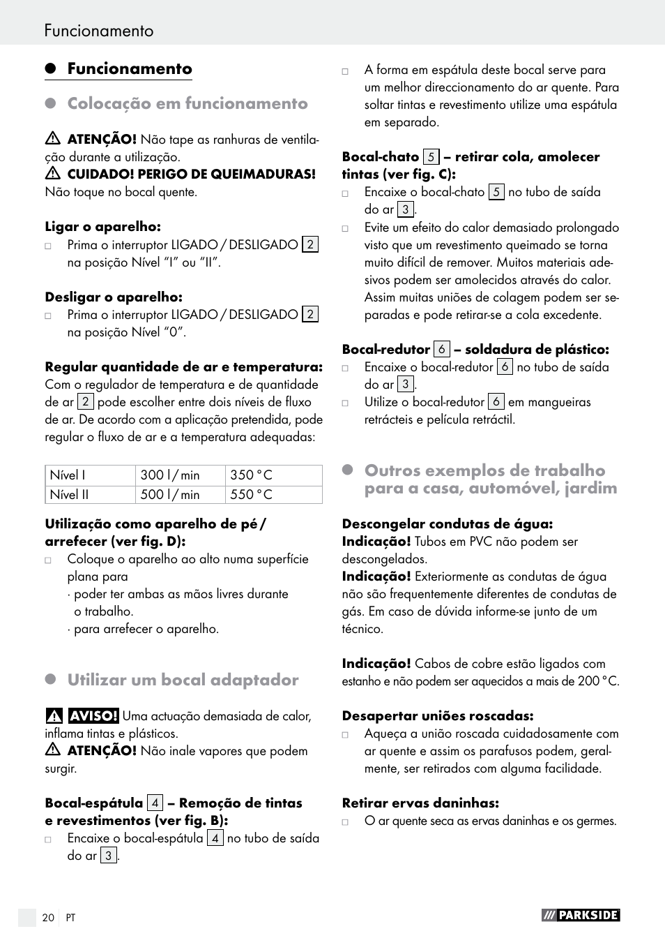 Funcionamento, Colocação em funcionamento, Utilizar um bocal adaptador | Parkside PHLG 2000 C2 User Manual | Page 20 / 35