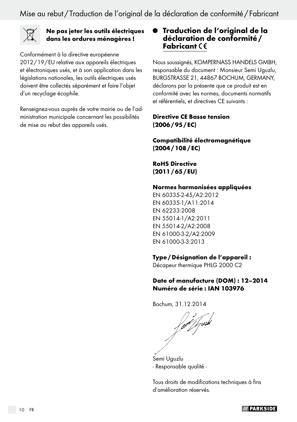 Parkside PHLG 2000 C2 User Manual | Page 10 / 23