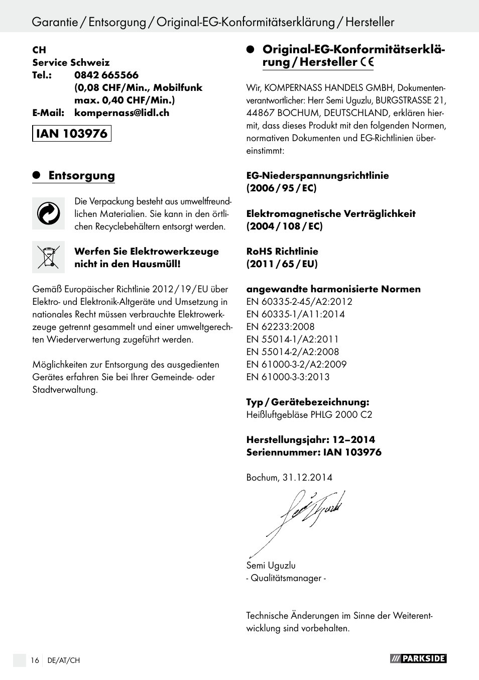 Parkside PHLG 2000 C2 User Manual | Page 16 / 23