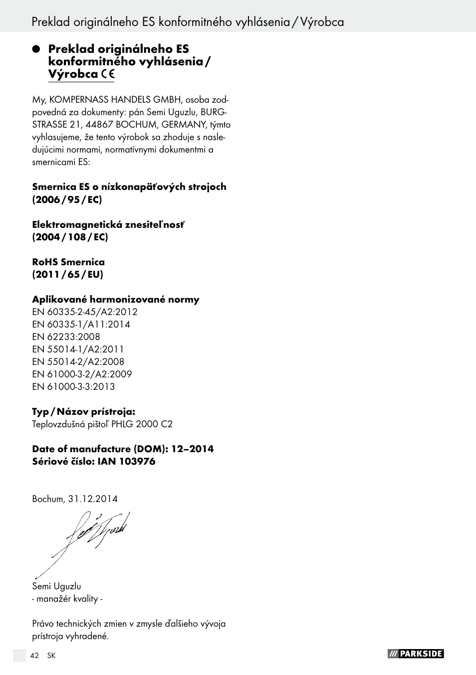 Parkside PHLG 2000 C2 User Manual | Page 42 / 49