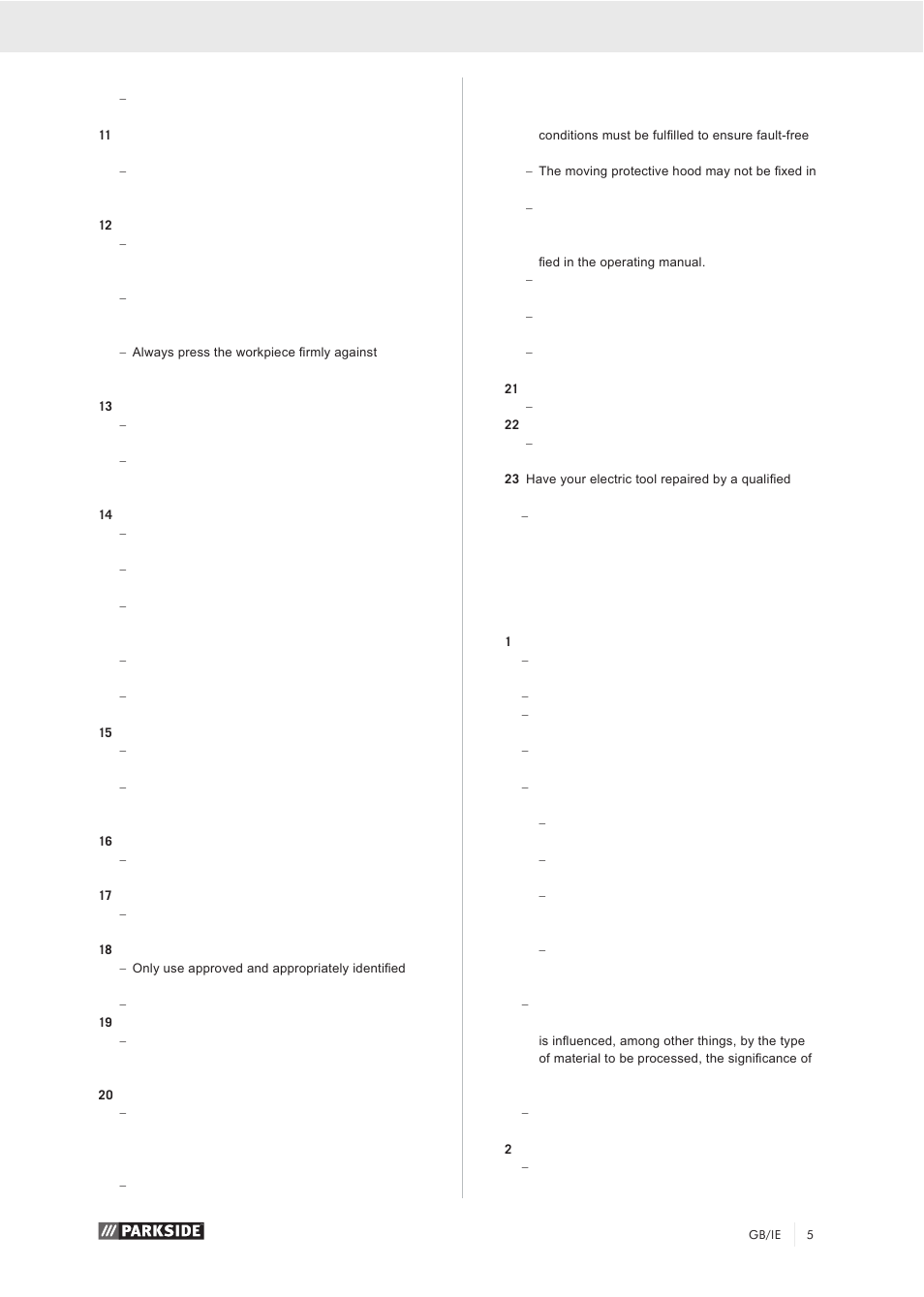 Additional safety instructions | Parkside PZKS 1500 A1 User Manual | Page 10 / 76