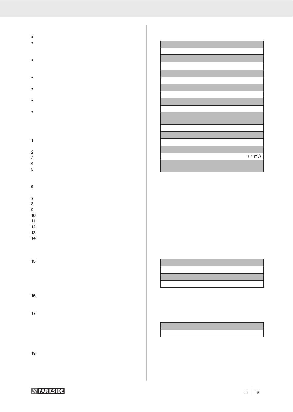 Tekniset tiedot, Melu ja tärinä | Parkside PZKS 1500 A1 User Manual | Page 24 / 76