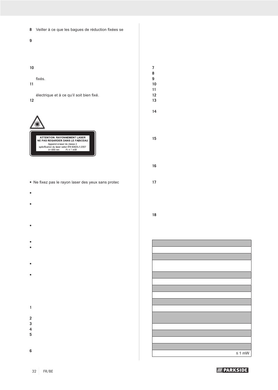 Caractéristiques techniques | Parkside PZKS 1500 A1 User Manual | Page 37 / 76