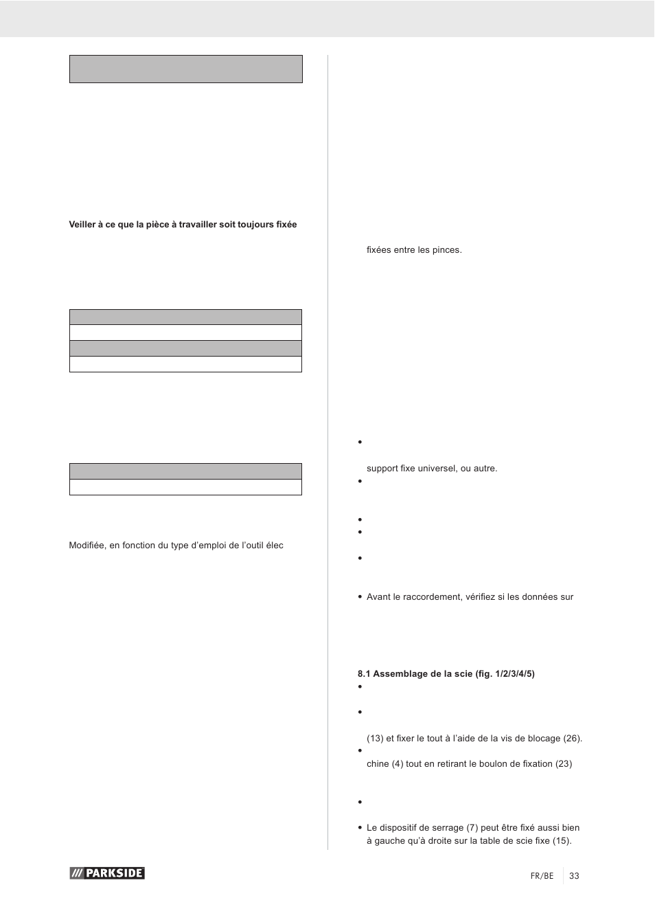 Bruits et vibrations, Avant la mise en service, Structure et commande | Parkside PZKS 1500 A1 User Manual | Page 38 / 76