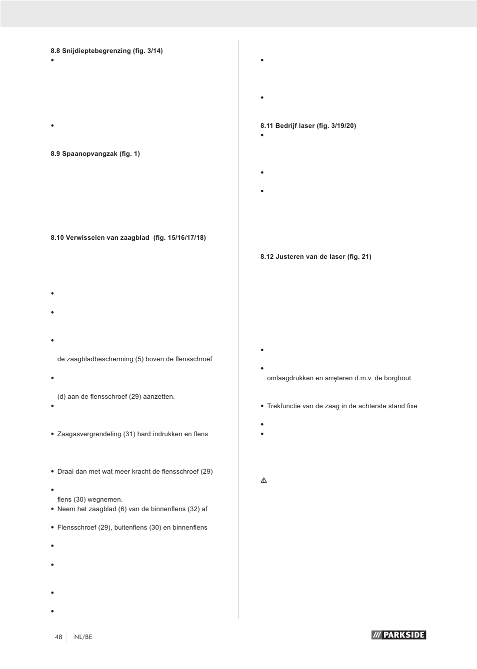 Transport, Onderhoud | Parkside PZKS 1500 A1 User Manual | Page 53 / 76