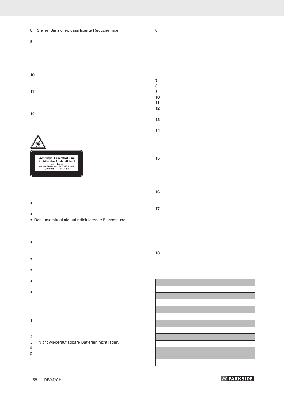 Technische daten | Parkside PZKS 1500 A1 User Manual | Page 63 / 76