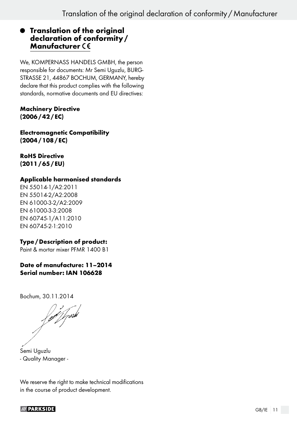 Service / warranty / disposal | Parkside PFMR 1400 B1 User Manual | Page 11 / 37