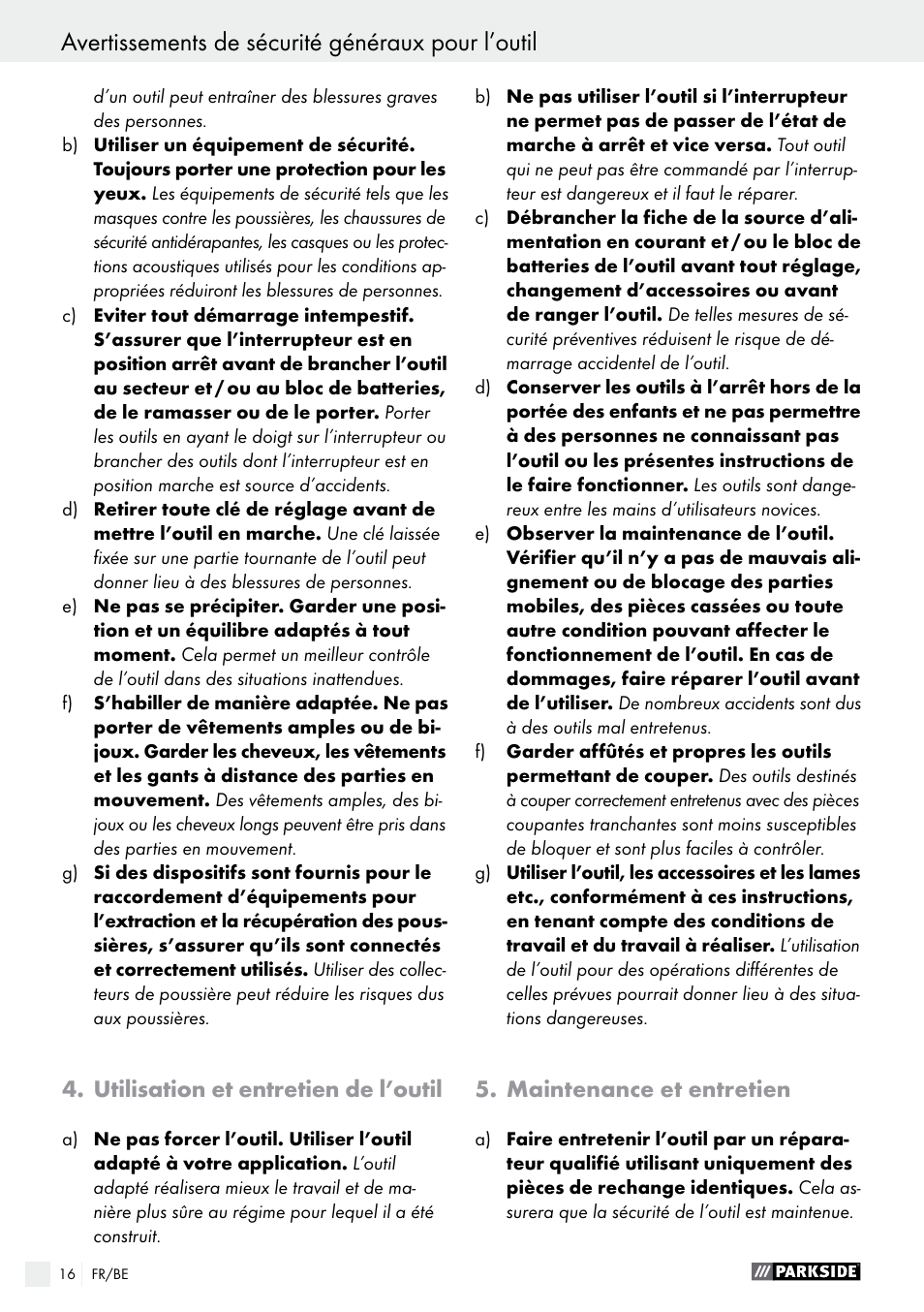 Utilisation et entretien de l’outil, Maintenance et entretien | Parkside PFMR 1400 B1 User Manual | Page 16 / 37
