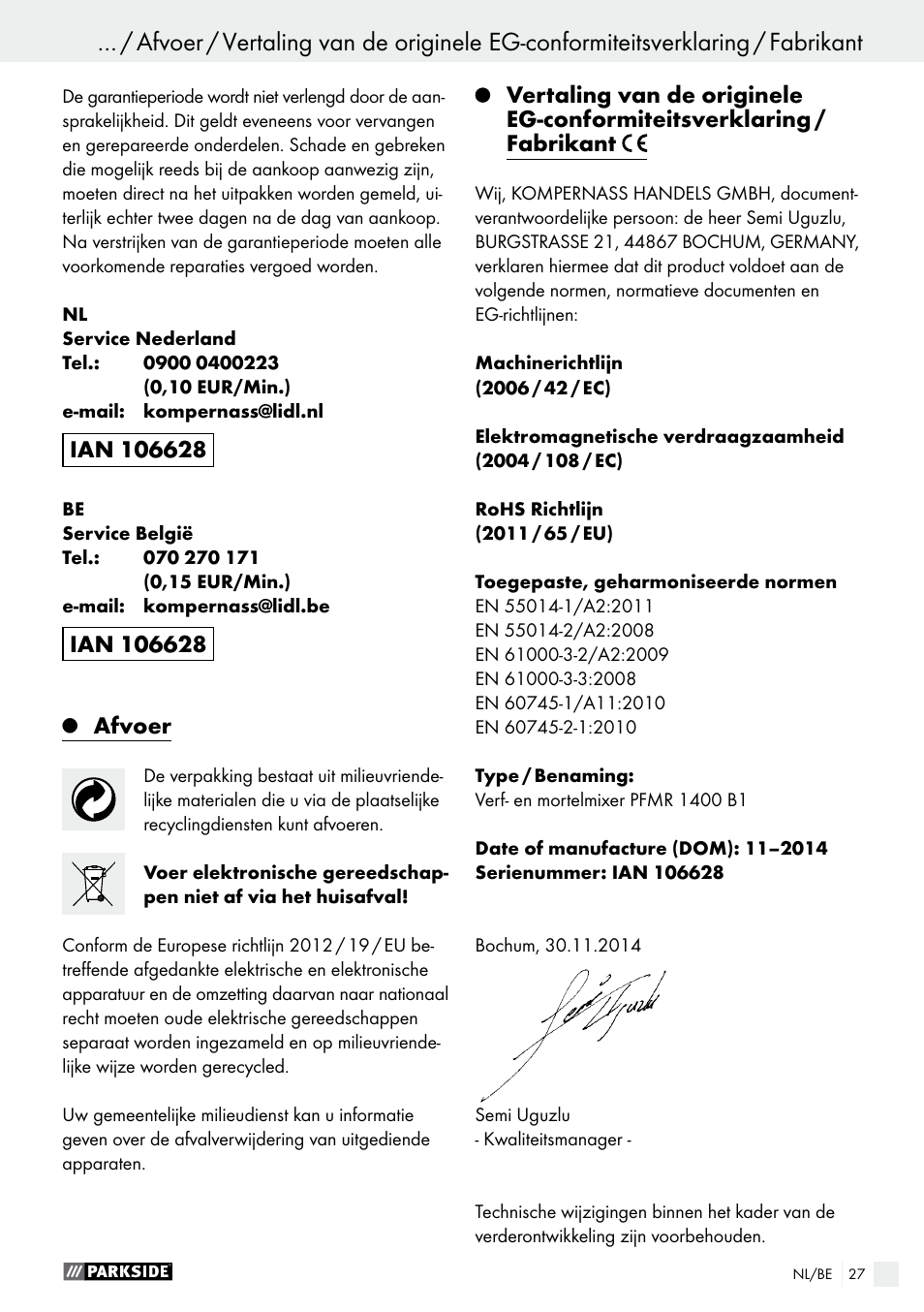 Parkside PFMR 1400 B1 User Manual | Page 27 / 37