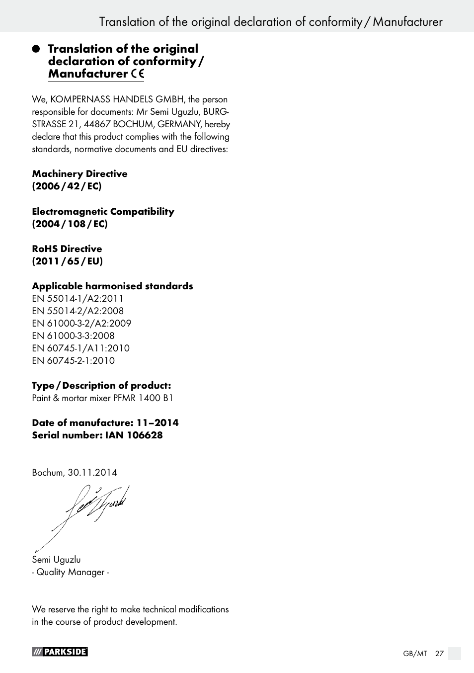 Parkside PFMR 1400 B1 User Manual | Page 27 / 37