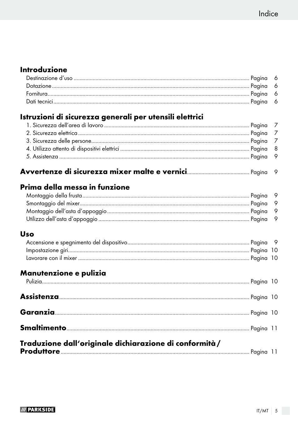 Indice | Parkside PFMR 1400 B1 User Manual | Page 5 / 37