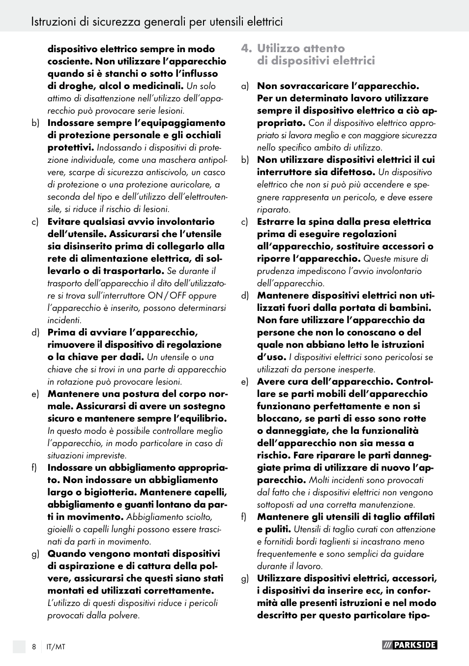 Utilizzo attento di dispositivi elettrici | Parkside PFMR 1400 B1 User Manual | Page 8 / 37