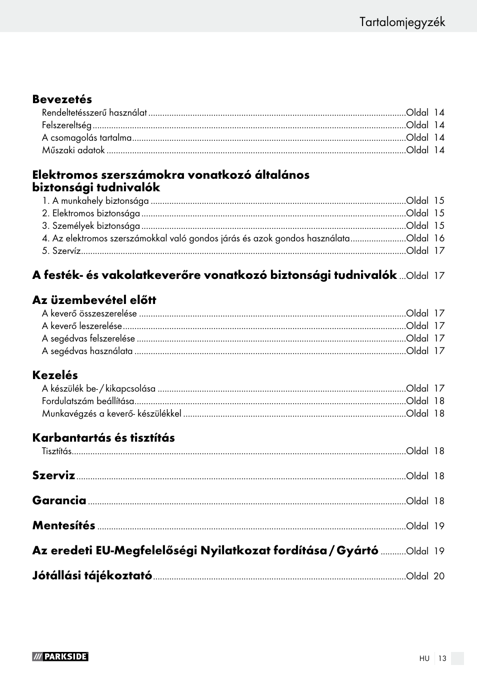 Tartalomjegyzék | Parkside PFMR 1400 B1 User Manual | Page 13 / 55