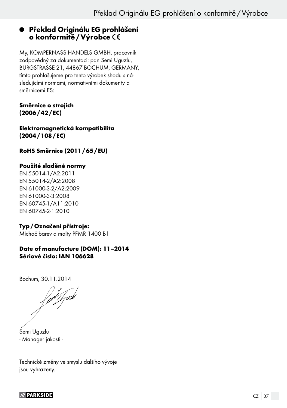 Údržba a čistění / servis / záruka / zlikvidování | Parkside PFMR 1400 B1 User Manual | Page 37 / 55