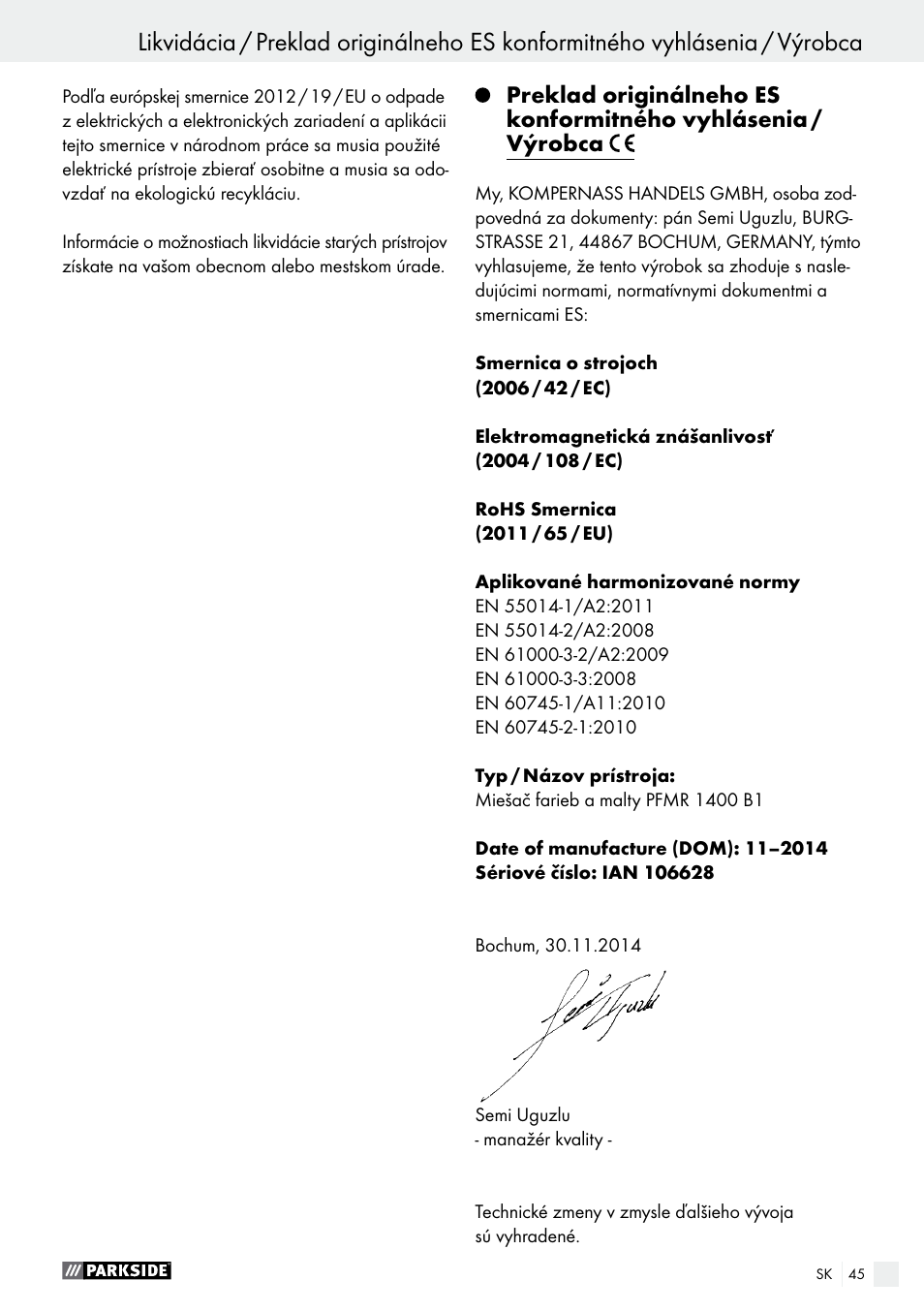 Parkside PFMR 1400 B1 User Manual | Page 45 / 55