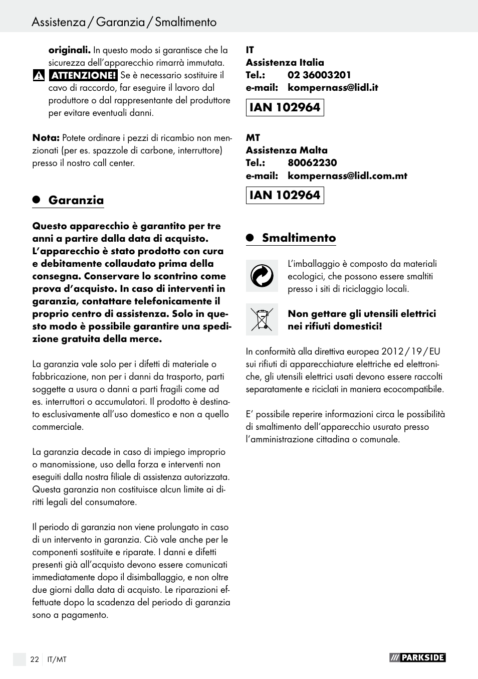 Parkside PBH 1050 A1 User Manual | Page 22 / 52