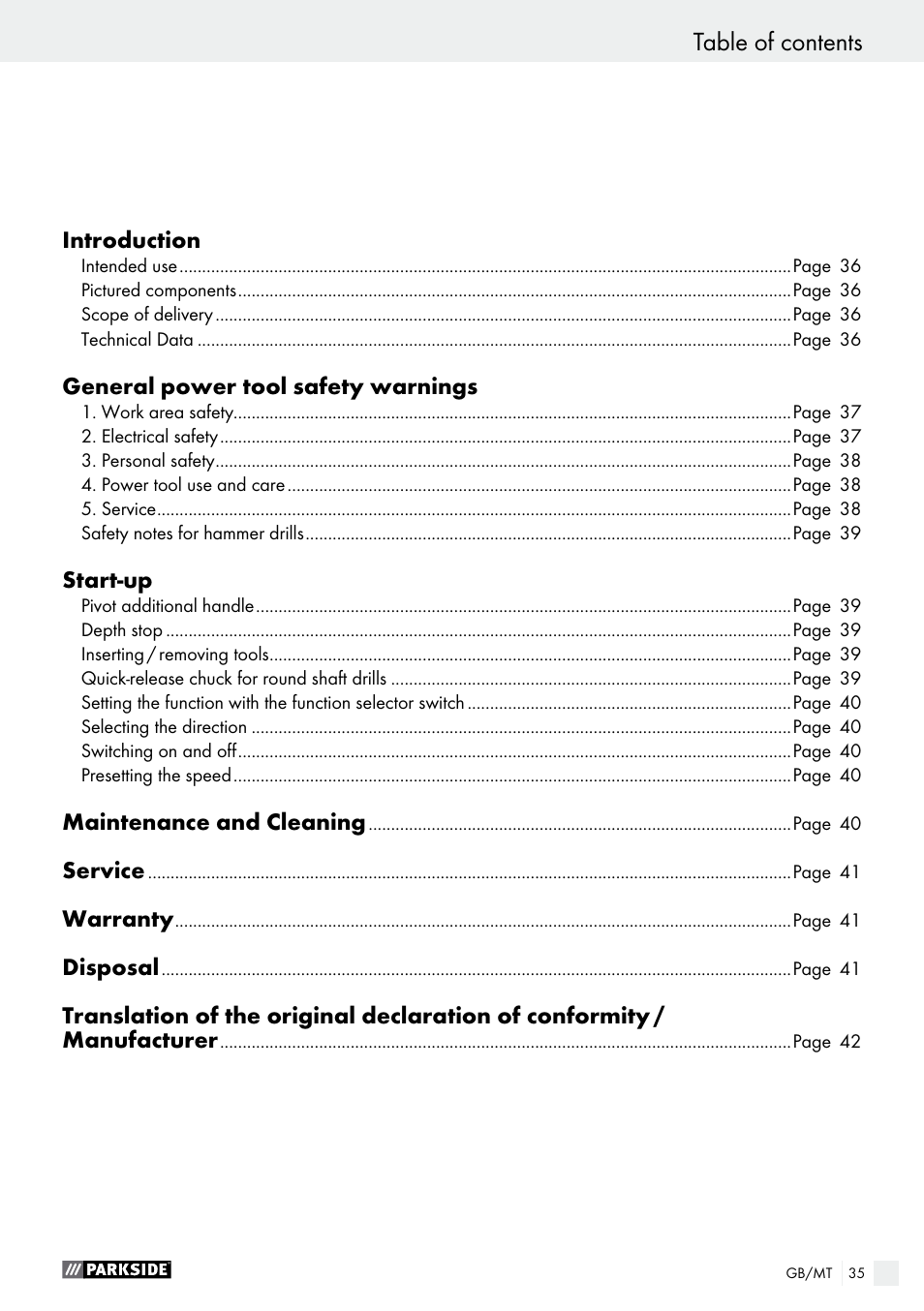 Parkside PBH 1050 A1 User Manual | Page 35 / 52