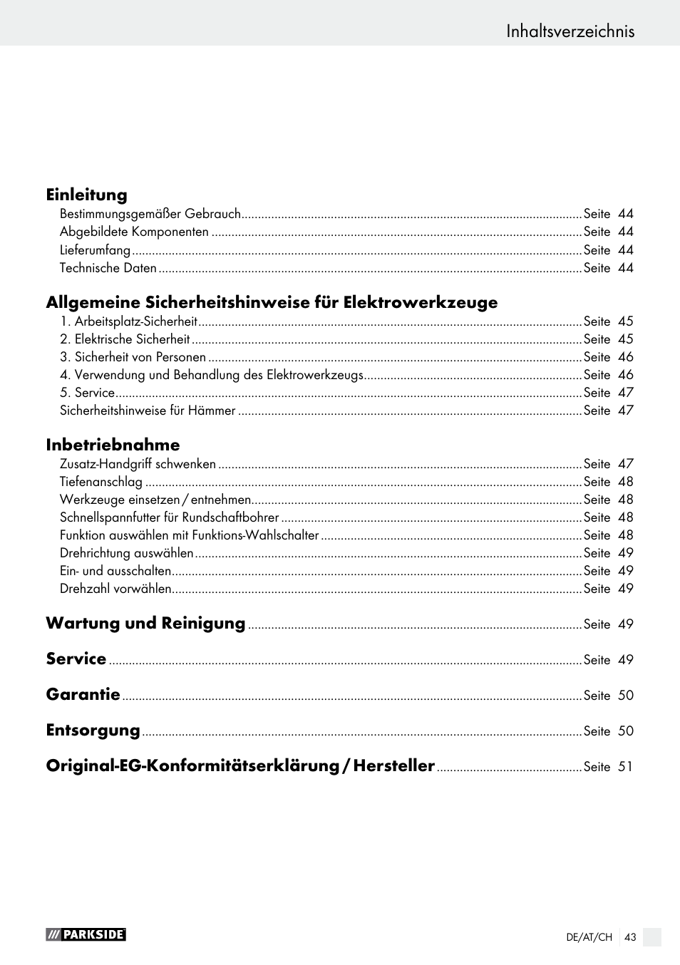 Parkside PBH 1050 A1 User Manual | Page 43 / 52