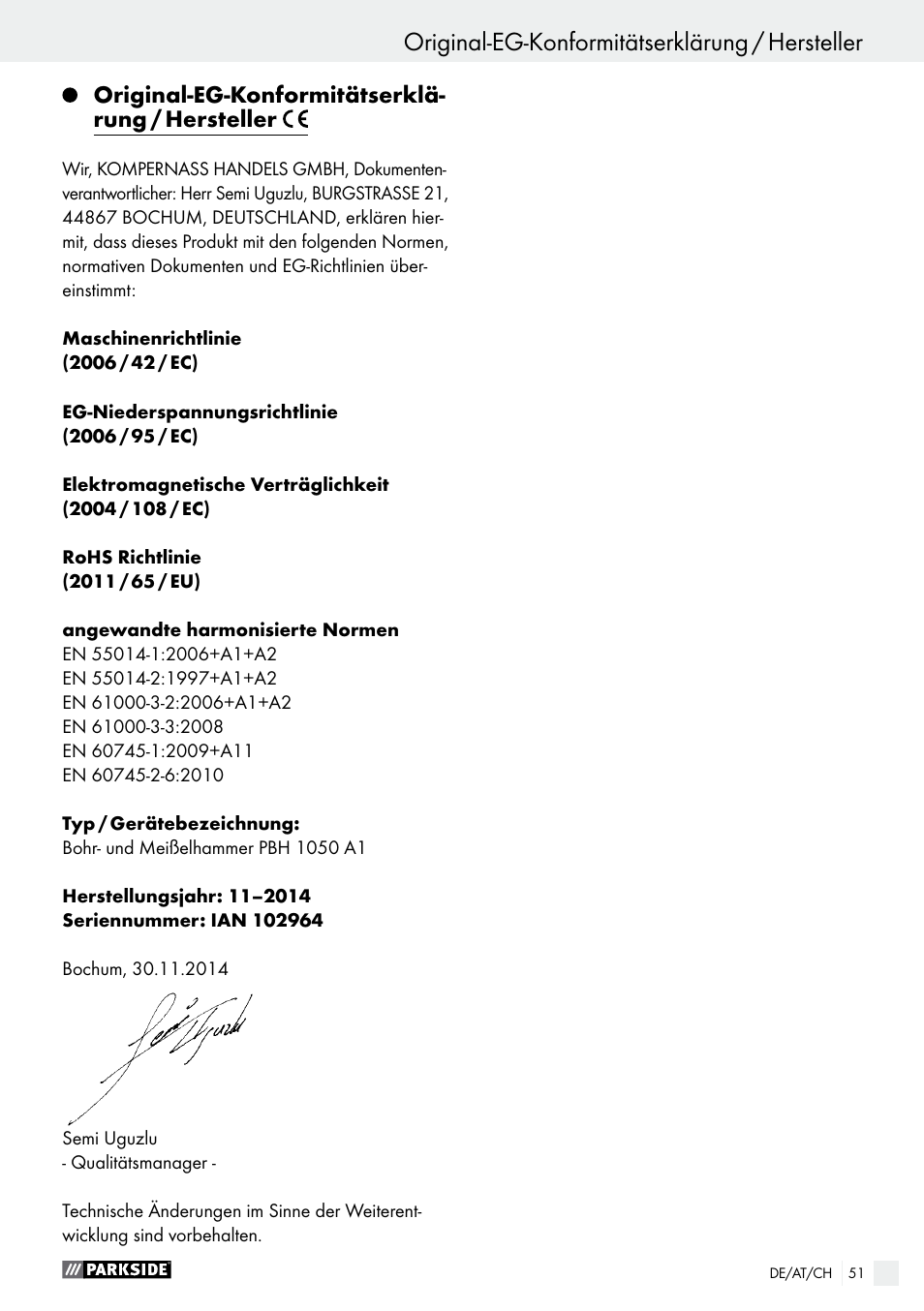 Parkside PBH 1050 A1 User Manual | Page 51 / 52