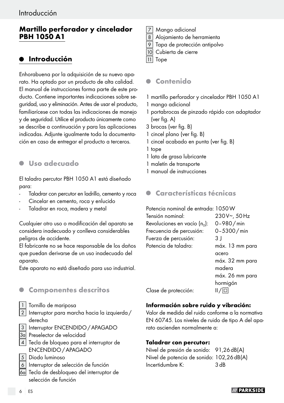 Parkside PBH 1050 A1 User Manual | Page 6 / 52