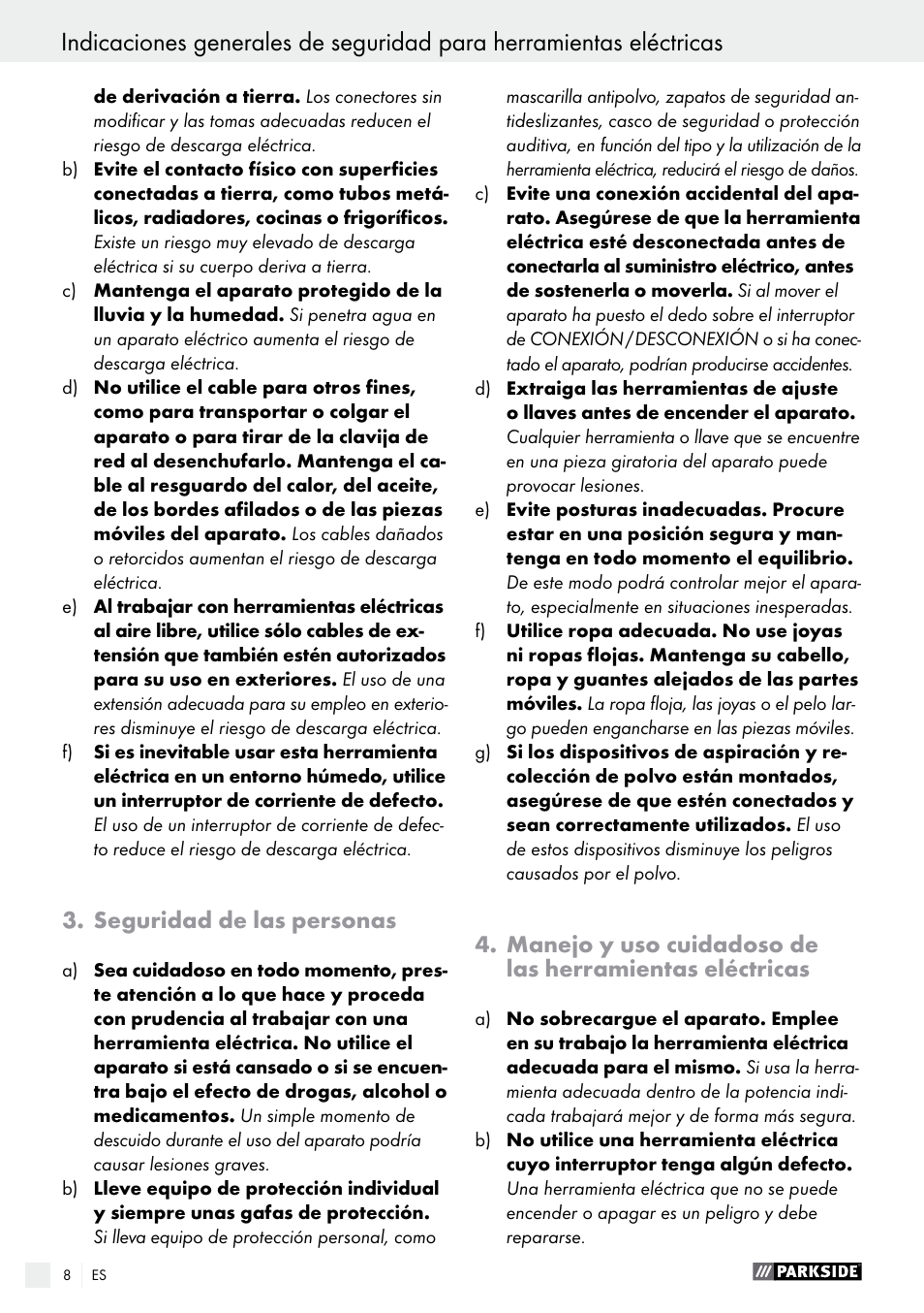 Seguridad de las personas | Parkside PBH 1050 A1 User Manual | Page 8 / 52