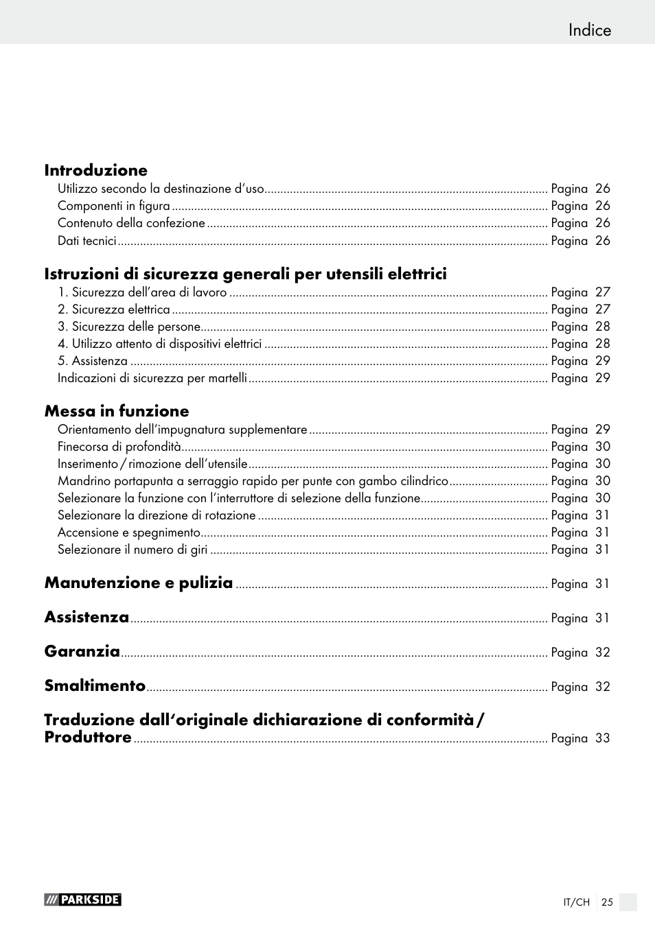 Indice | Parkside PBH 1050 A1 User Manual | Page 25 / 43