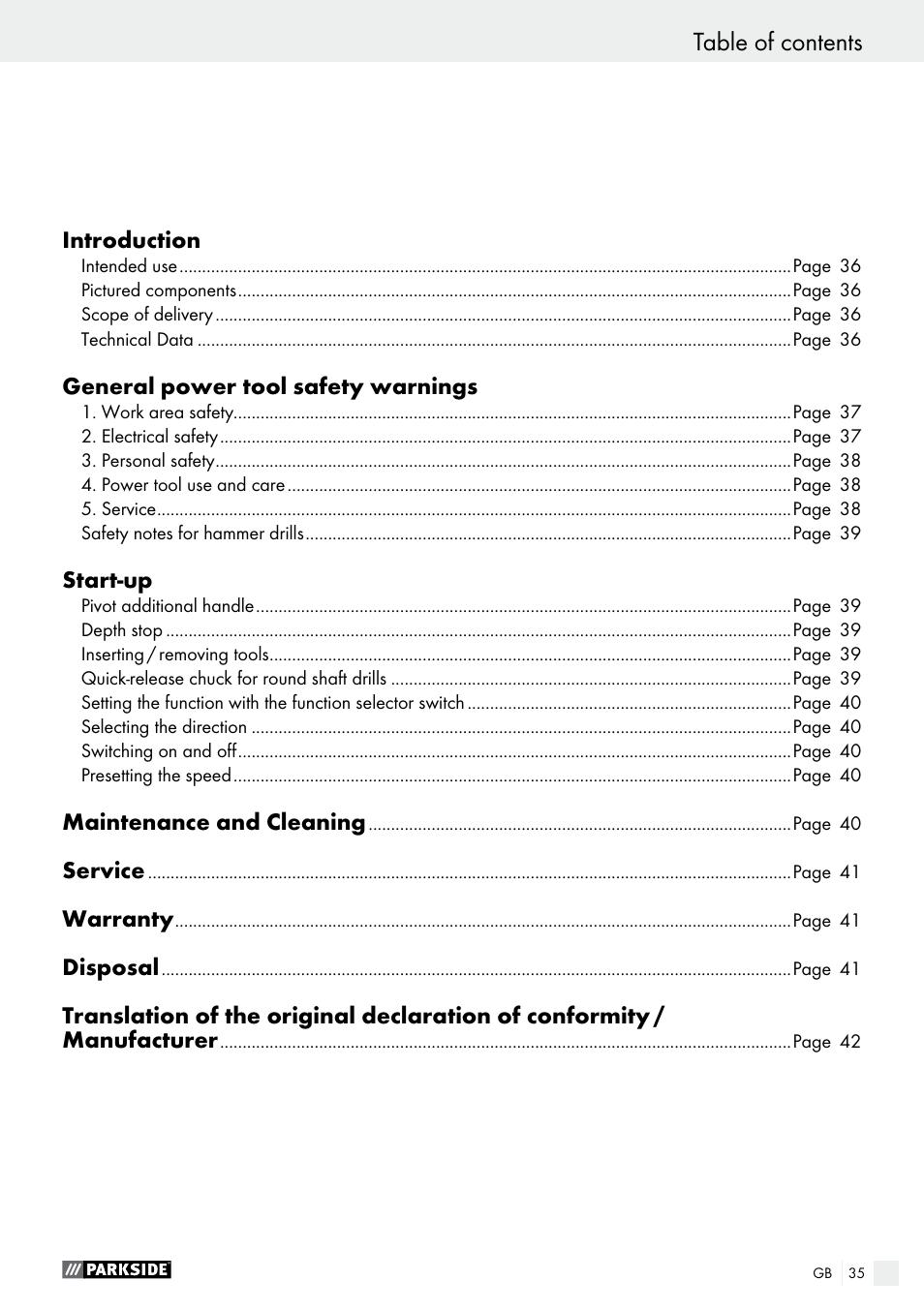 Parkside PBH 1050 A1 User Manual | Page 35 / 43