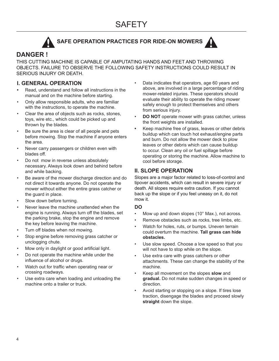 Safety, Danger | Dixon 966 004201 User Manual | Page 3 / 18