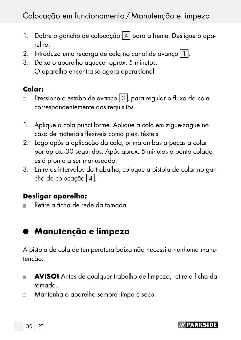 Manutenção e limpeza | Parkside PNKP 105 A1 User Manual | Page 30 / 56
