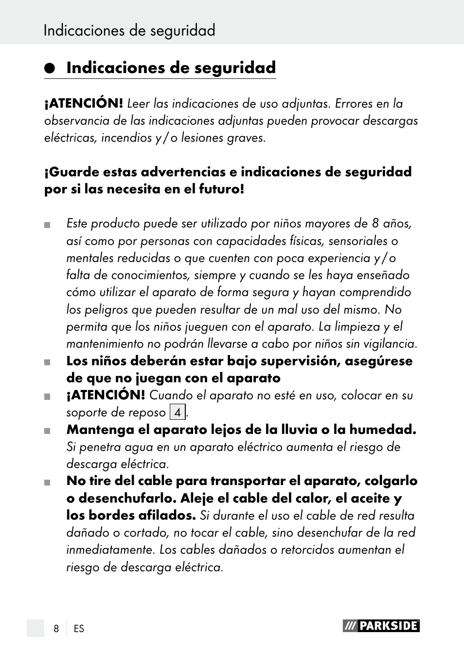 Indicaciones de seguridad | Parkside PNKP 105 A1 User Manual | Page 8 / 56