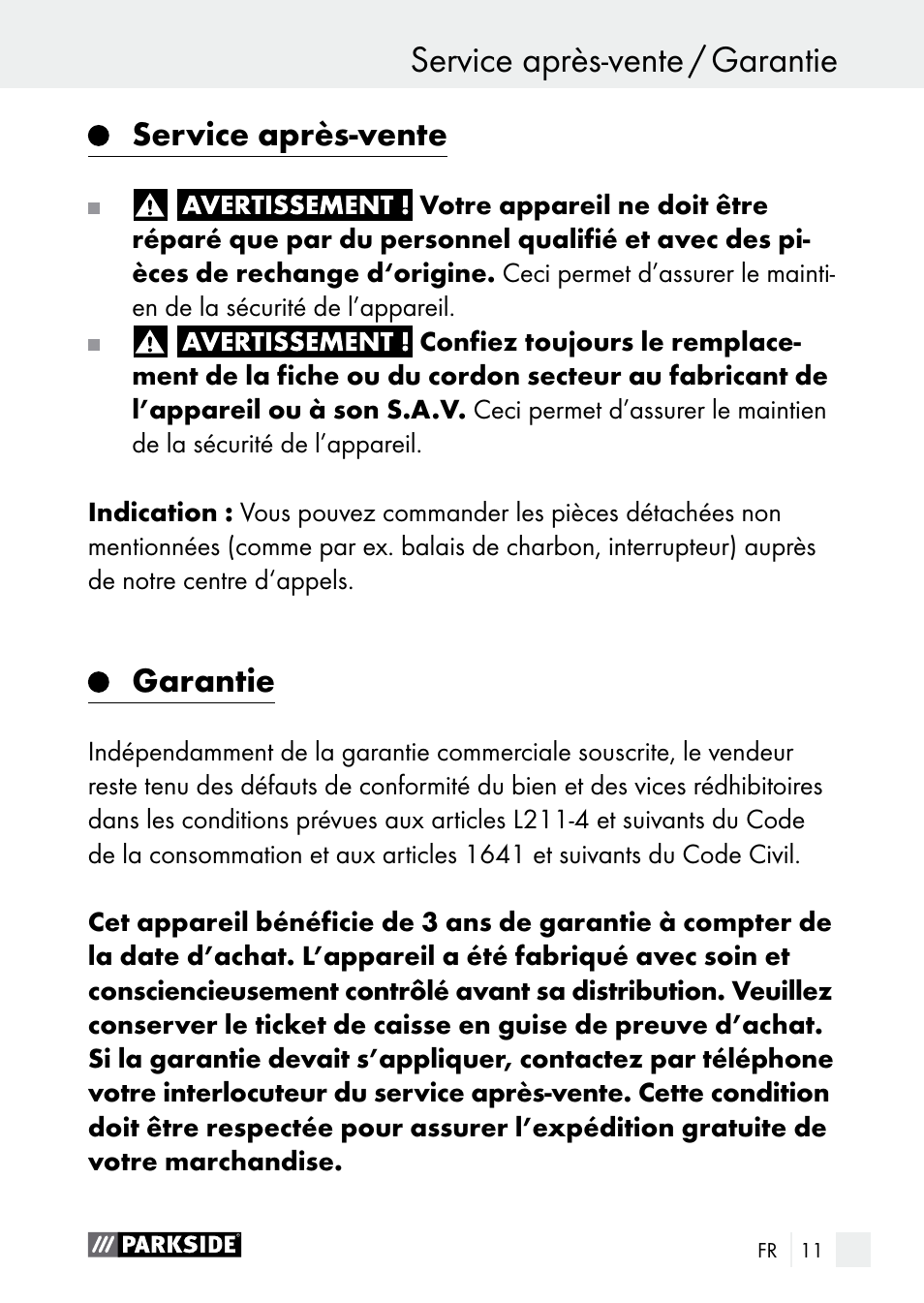 Service après-vente, Garantie | Parkside PNKP 105 A1 User Manual | Page 11 / 36