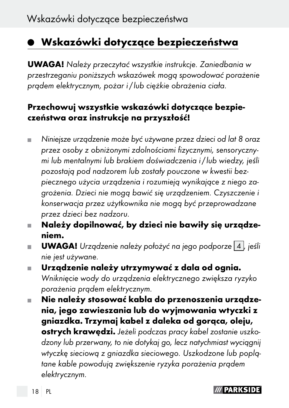 Wskazówki dotyczące bezpieczeństwa | Parkside PNKP 105 A1 User Manual | Page 18 / 66