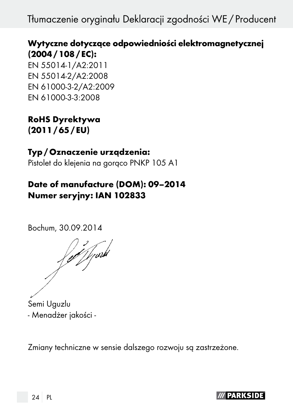 Parkside PNKP 105 A1 User Manual | Page 24 / 66