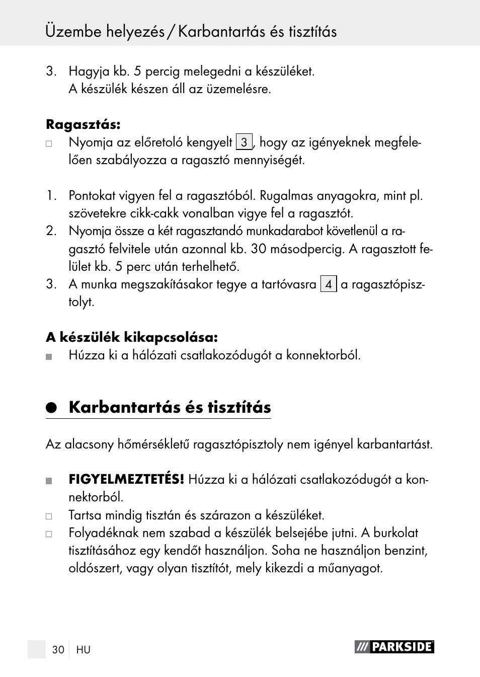Karbantartás és tisztítás | Parkside PNKP 105 A1 User Manual | Page 30 / 66