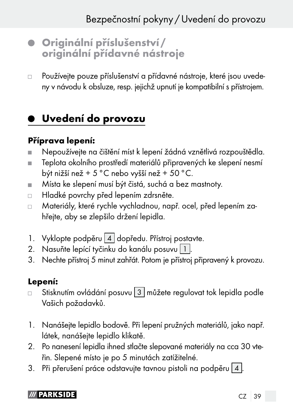 Uvedení do provozu | Parkside PNKP 105 A1 User Manual | Page 39 / 66