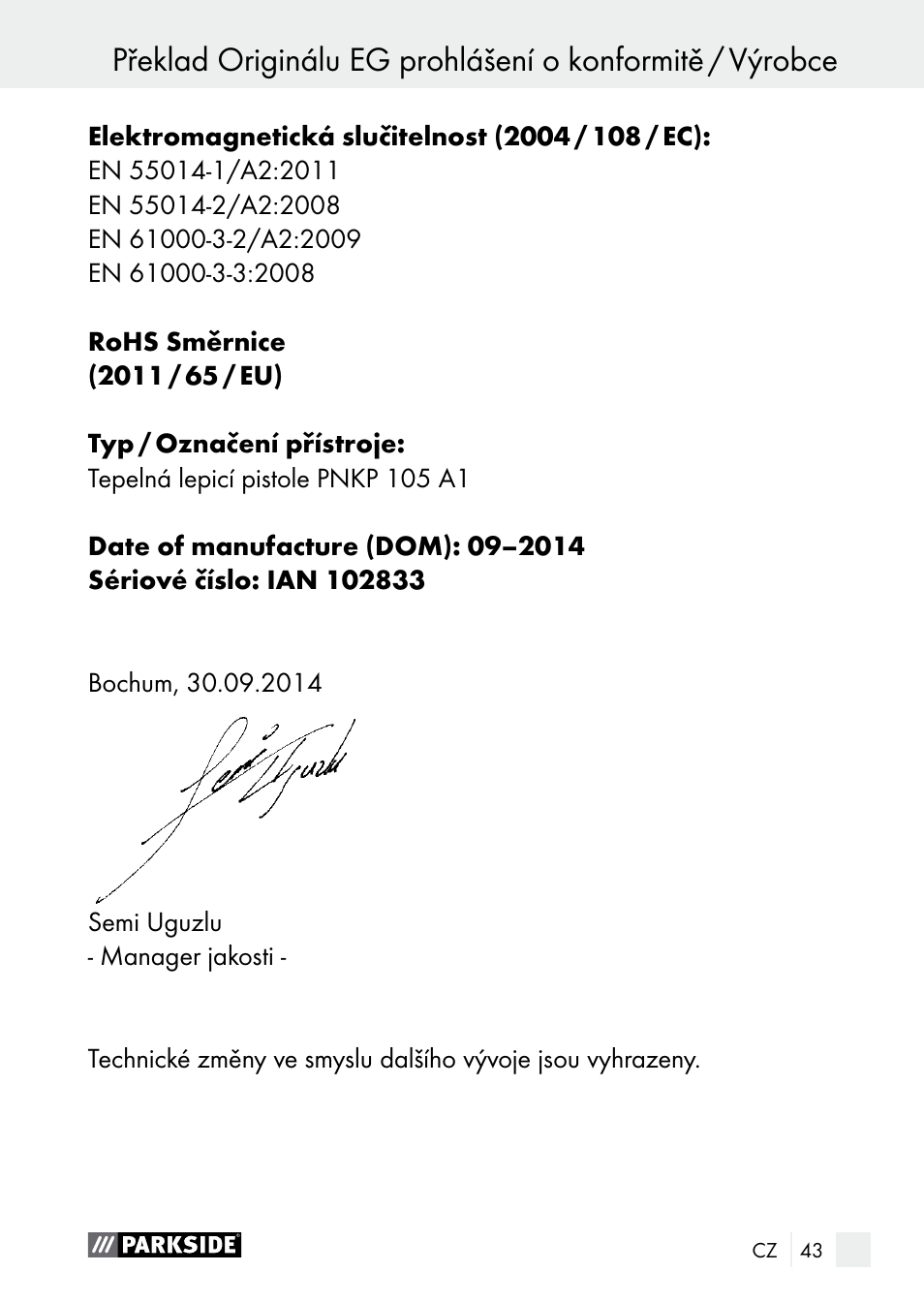 Parkside PNKP 105 A1 User Manual | Page 43 / 66