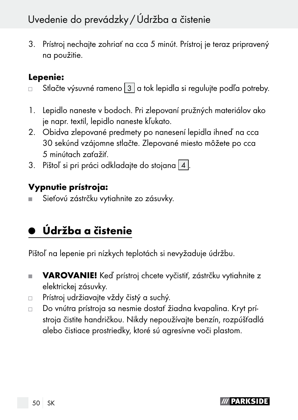 Uvedenie do prevádzky / údržba a čistenie, Údržba a čistenie, Servis / záruśná lehota | Parkside PNKP 105 A1 User Manual | Page 50 / 66