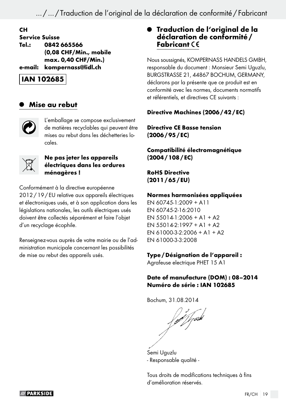 Utilisation / entretien et nettoyage / garantie | Parkside PHET 15 A1 User Manual | Page 19 / 35